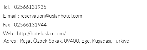 Uslan Hotel Kusadasi telefon numaralar, faks, e-mail, posta adresi ve iletiim bilgileri